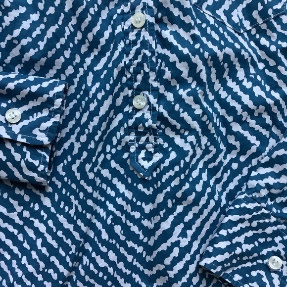 J.CREW Teal & White Collared Popover Top - Picture 3 of 4